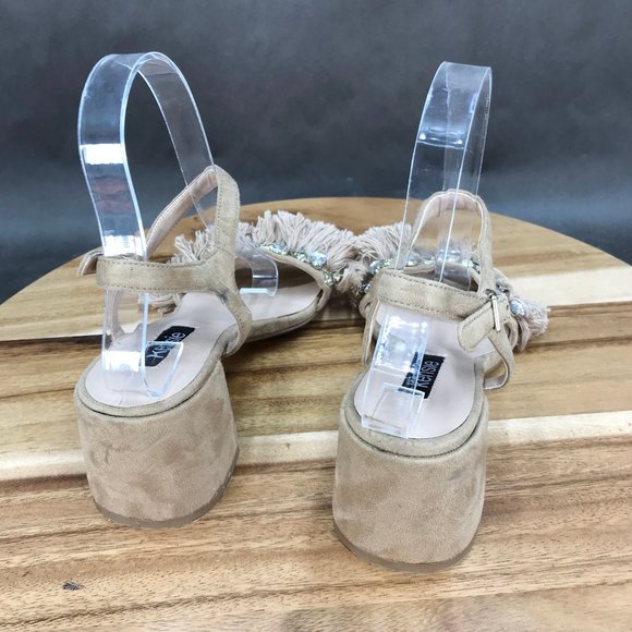 Kensie Nude Beige Embellished Strappy Fringe Adjustable Sandals Womens Size 6 - Picture 4 of 7